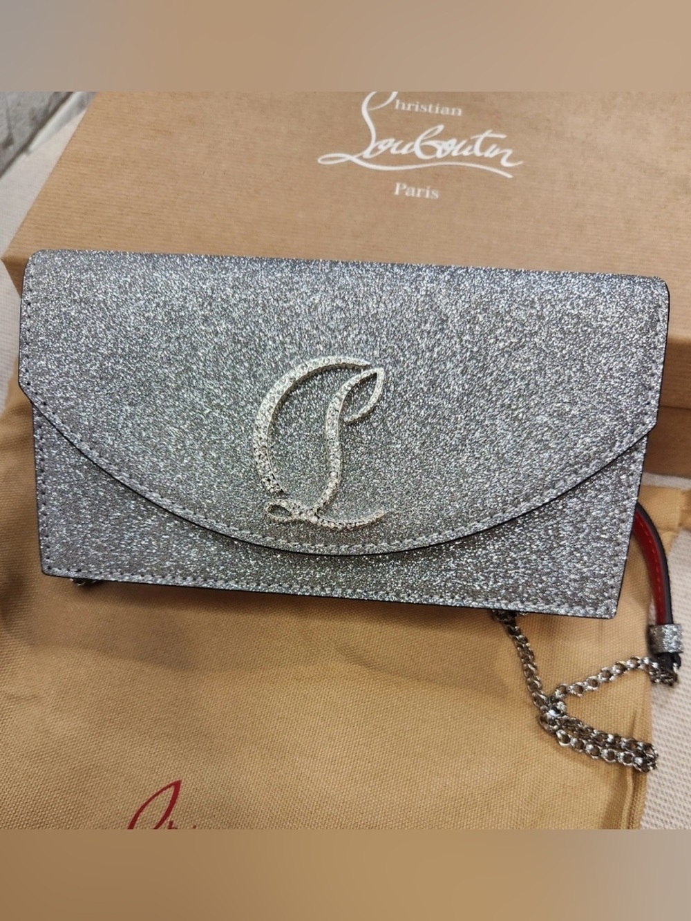 EUC Christian Louboutin Silver small Bag with Red Strap Retail $1750 - Picture 8 of 11